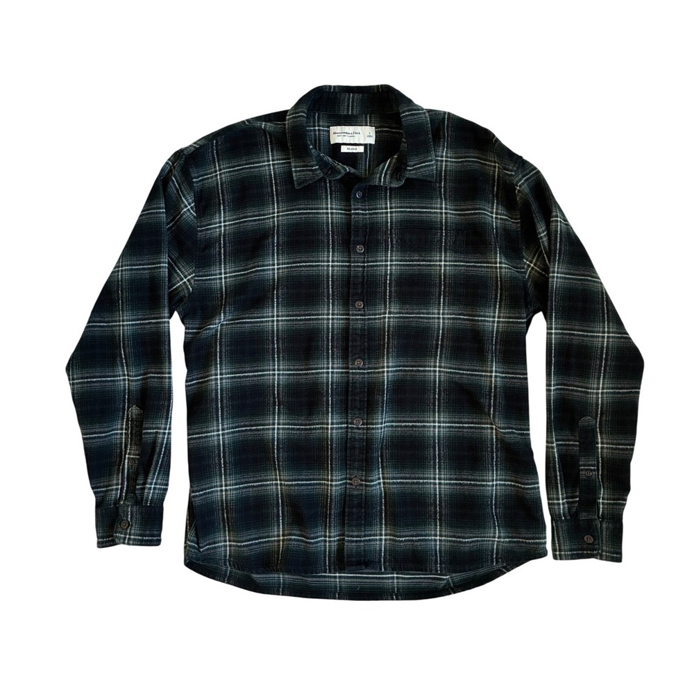 Abercrombie & Fitch Mens Soft A&F Flannel Shirt Green Black Plaid L
